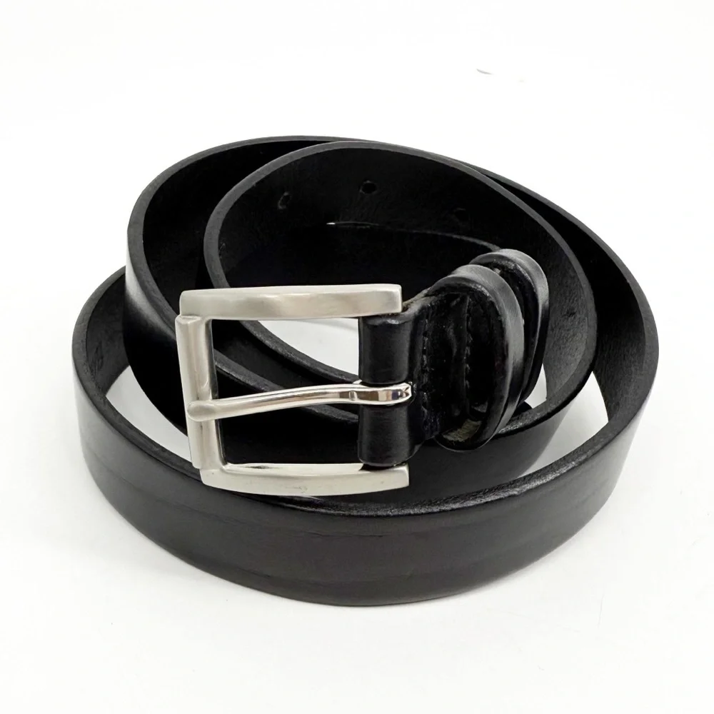 Banana Republic Black Leather Belt with Silver Buckle, Size Medium